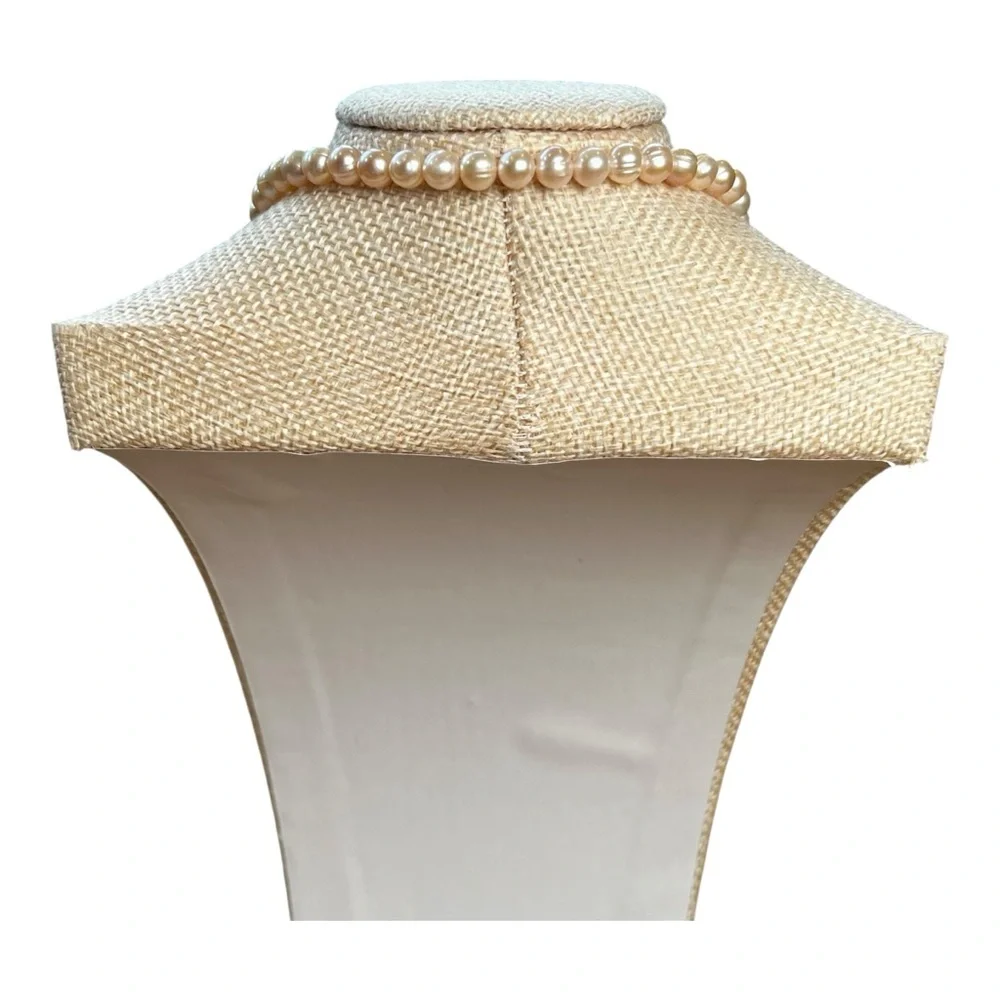 Elegant 17” Light Pink Pearl Necklace w/ Off-Center Gold Pearl Clasp